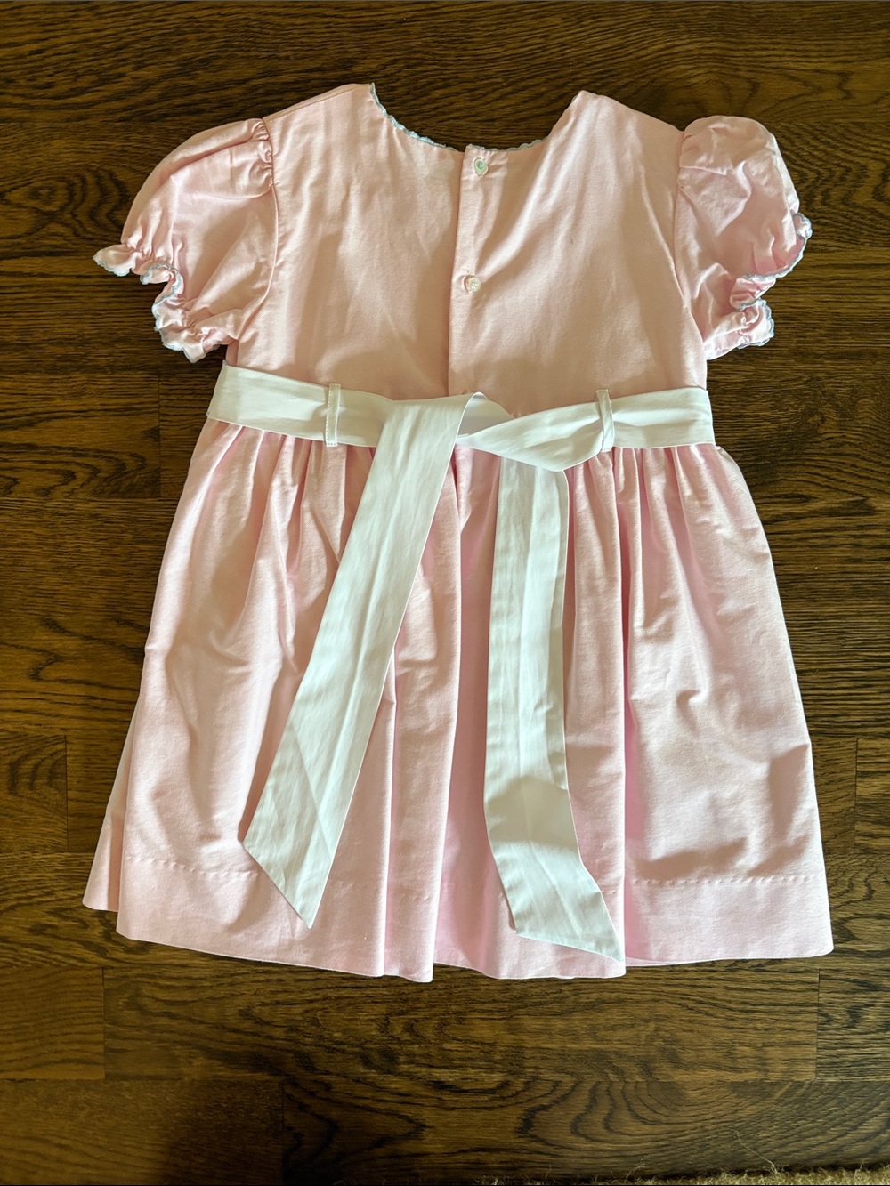Sweet Pastel Puff-Sleeve Girls' Easter Dress with White Accents - Picture 4 of 4